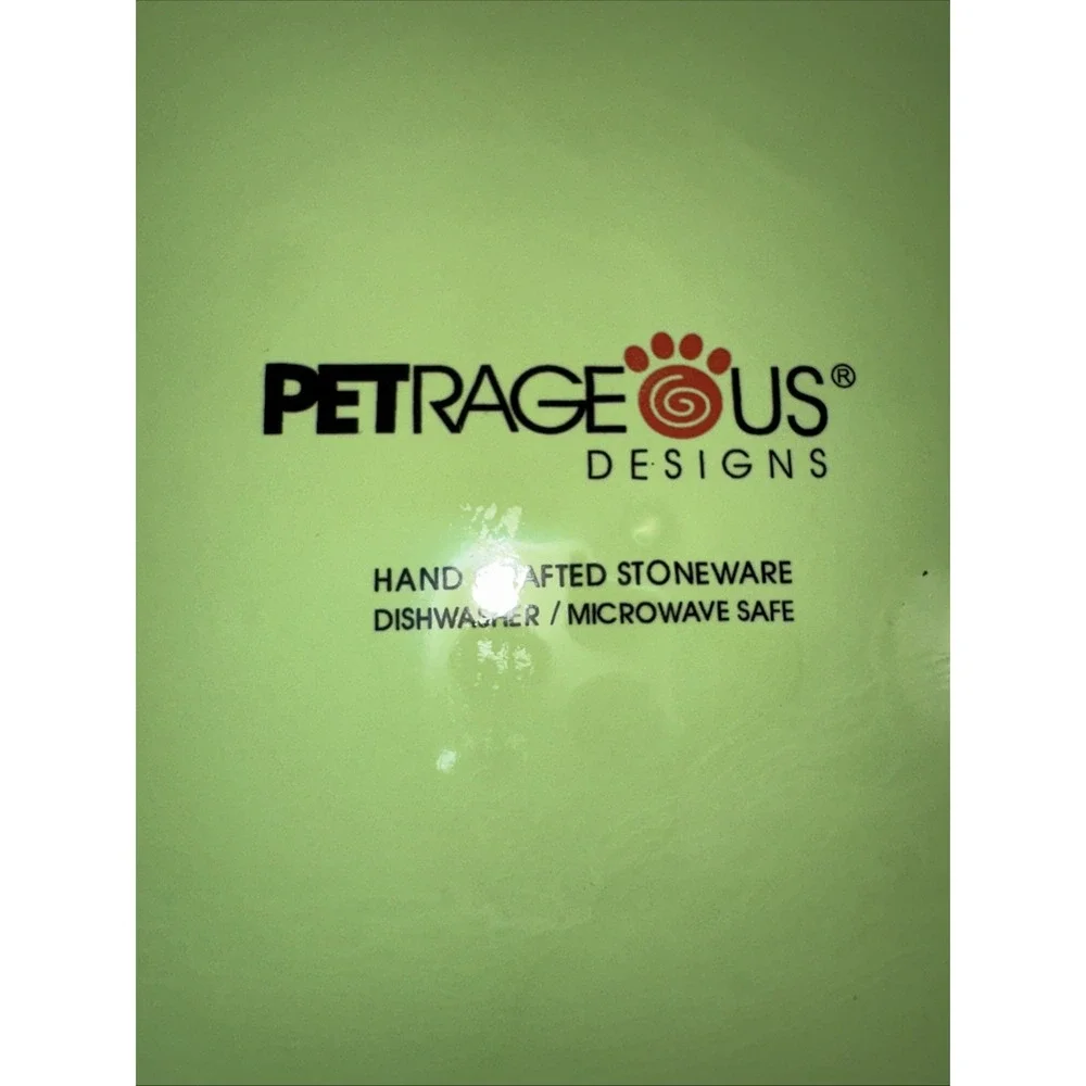 Petrageous Handcrafted Stoneware Pet Food Water Bowl Dish Lime Green Paw Prints